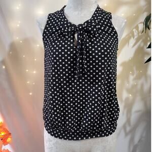 Talbots Polka Dot Bow Tie Neck Sleeveless Blouse Top Womens Size XS Black White
